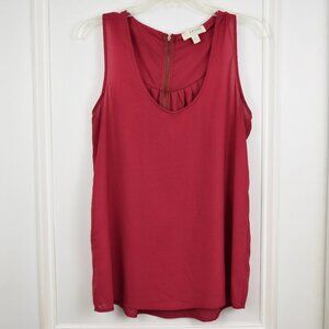 Kenar Tank Top Women Medium Cranberry Red Back Zipper Casual Layering Semi-Sheer